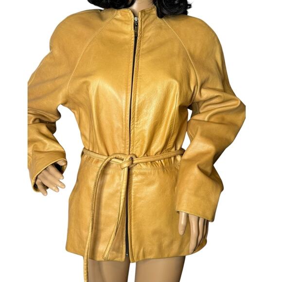 Vintage Martani Moda Yellow Retro collarless belted Coat size medium - Picture 5 of 17